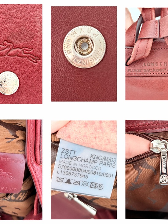Auth LONGCHAMP Le Pliage Mini Burgundy Leather Backpack main image 9